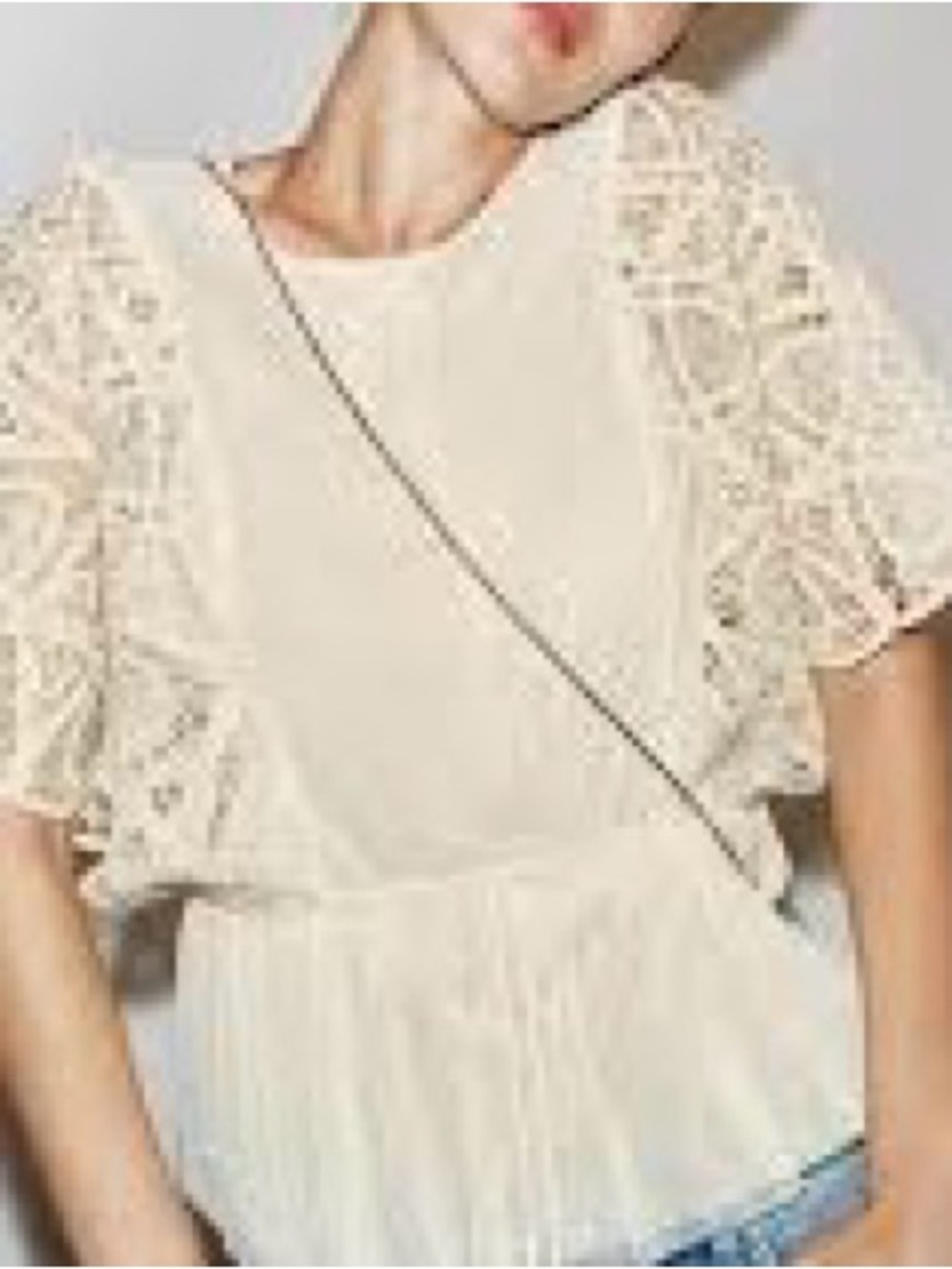 Sweet Rain Cream Lace Sleeve Peplum Top